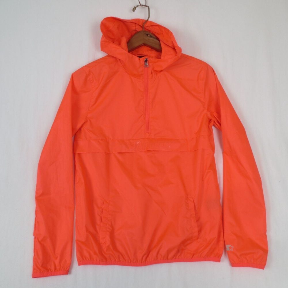 Starter Storm Star 1/4 Zip Windbreaker Youth XL Neon Orange Hooded Lightweight